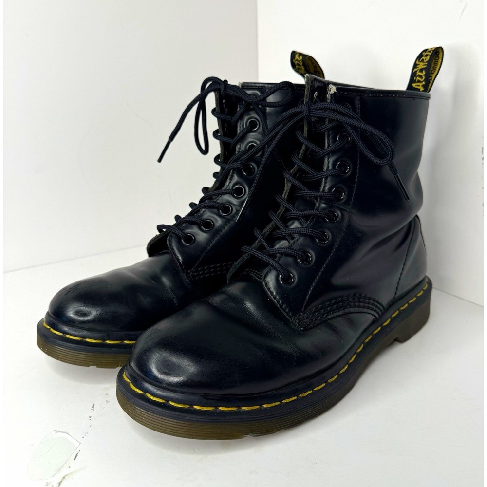 Dr. Martens Men's Black Leather Combat Ankle Boots Lace-Up Round Toe